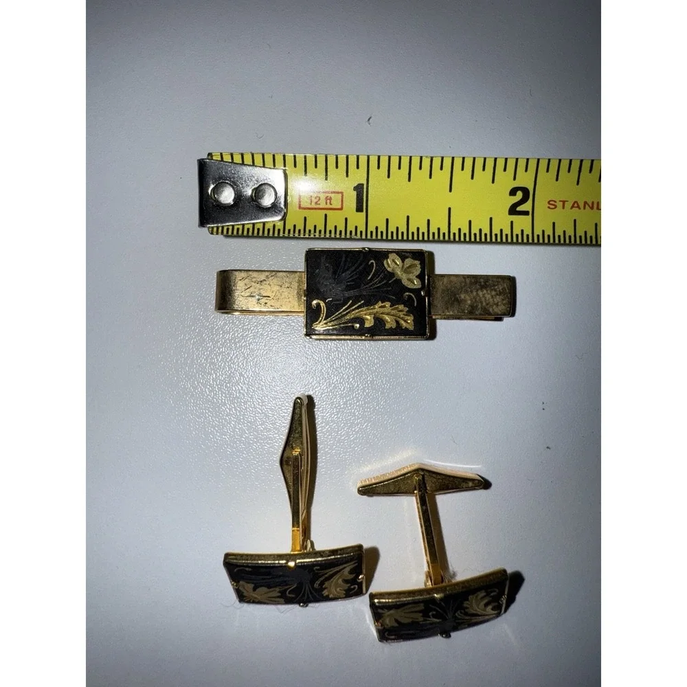 Vintage Mens Cufflinks & Tie Clasp Set - BIRDS & FLORAL DAMASCENE Toledo Spain ?